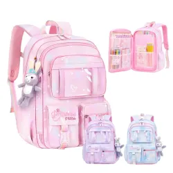 Starshop 冰箱式側開書包 兒童減壓護脊輕量雙肩後背書包 學生書包 女童 1-6年級(國小 開學/生日禮物)