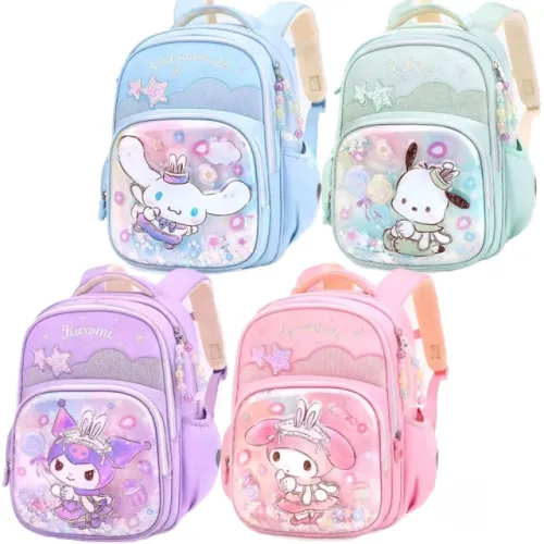 優貝選 三麗鷗明星 酷洛米 亮片星星珍珠流沙 護脊 防潑水 大容量 小學生書包 1-4年級適用(平輸品)