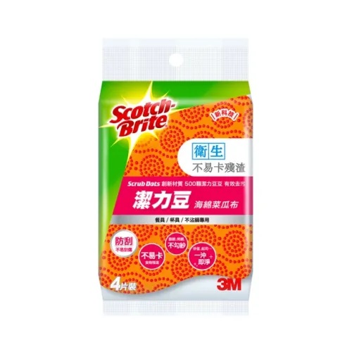 3M-Scotch-Brite潔力豆海綿菜瓜布(餐具/不沾鍋專用4片裝)